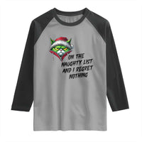 Funny Cat Green Christmas Raglan Shirt On The Naughty List And I Regret Nothing - Wonder Print Shop