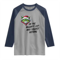 Funny Cat Green Christmas Raglan Shirt On The Naughty List And I Regret Nothing - Wonder Print Shop
