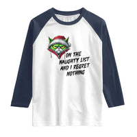 Funny Cat Green Christmas Raglan Shirt On The Naughty List And I Regret Nothing - Wonder Print Shop