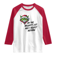 Funny Cat Green Christmas Raglan Shirt On The Naughty List And I Regret Nothing - Wonder Print Shop