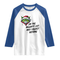 Funny Cat Green Christmas Raglan Shirt On The Naughty List And I Regret Nothing - Wonder Print Shop