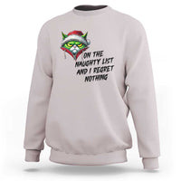 Funny Cat Green Christmas Sweatshirt On The Naughty List And I Regret Nothing - Wonder Print Shop