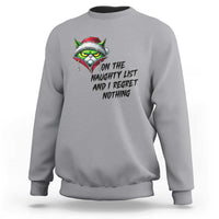 Funny Cat Green Christmas Sweatshirt On The Naughty List And I Regret Nothing - Wonder Print Shop