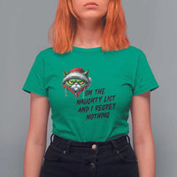 Funny Cat Green Christmas T Shirt For Women On The Naughty List And I Regret Nothing - Wonder Print Shop