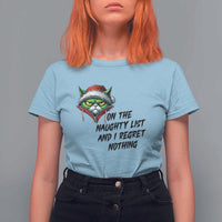 Funny Cat Green Christmas T Shirt For Women On The Naughty List And I Regret Nothing - Wonder Print Shop
