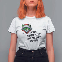 Funny Cat Green Christmas T Shirt For Women On The Naughty List And I Regret Nothing - Wonder Print Shop