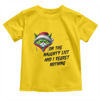 Funny Cat Green Christmas Toddler T Shirt On The Naughty List And I Regret Nothing - Wonder Print Shop