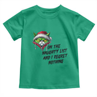 Funny Cat Green Christmas Toddler T Shirt On The Naughty List And I Regret Nothing - Wonder Print Shop