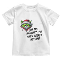 Funny Cat Green Christmas Toddler T Shirt On The Naughty List And I Regret Nothing - Wonder Print Shop