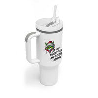 Funny Cat Green Christmas Tumbler With Handle On The Naughty List And I Regret Nothing - Wonder Print Shop