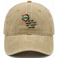 Funny Cat Green Christmas Washed Cotton Baseball Cap On The Naughty List And I Regret Nothing