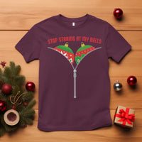 Funny Dirty Christmas T Shirt Stop Staring At My Balls - Wonder Print Shop