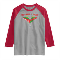 Funny Dirty Christmas Raglan Shirt Stop Staring At My Balls - Wonder Print Shop