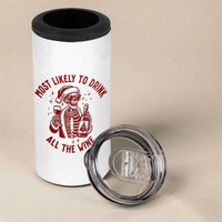 Funny Skeleton Christmas 4 in 1 Can Cooler Tumbler Most Likely To Drink All The Wine - Wonder Print Shop