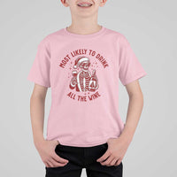 Funny Skeleton Christmas T Shirt For Kid Most Likely To Drink All The Wine - Wonder Print Shop