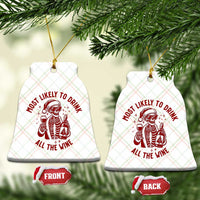 Funny Skeleton Xmas Ceramic Ornament Most Likely To Drink All The Wine - Wonder Print Shop