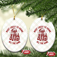Funny Skeleton Xmas Ceramic Ornament Most Likely To Drink All The Wine - Wonder Print Shop