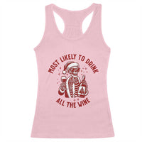 Funny Skeleton Christmas Racerback Tank Top Most Likely To Drink All The Wine - Wonder Print Shop