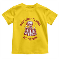Funny Skeleton Christmas Toddler T Shirt Most Likely To Drink All The Wine - Wonder Print Shop