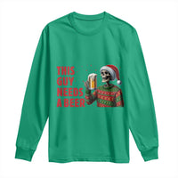 Funny Skeleton Beer Christmas Long Sleeve Shirt This Guy Needs A Beer - Wonder Print Shop
