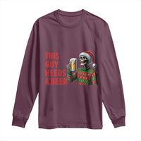 Funny Skeleton Beer Christmas Long Sleeve Shirt This Guy Needs A Beer - Wonder Print Shop