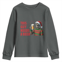 Funny Skeleton Beer Christmas Youth Sweatshirt This Guy Needs A Beer - Wonder Print Shop