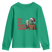Funny Skeleton Beer Christmas Youth Sweatshirt This Guy Needs A Beer - Wonder Print Shop