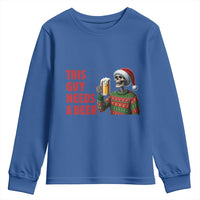 Funny Skeleton Beer Christmas Youth Sweatshirt This Guy Needs A Beer - Wonder Print Shop