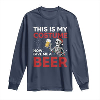 Funny Skeleton Beer Christmas Long Sleeve Shirt This Is My Costume Now Give Me A Beer - Wonder Print Shop