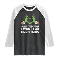 Funny Elf Hand Christmas Raglan Shirt I Have Everything I Want For Christmas - Wonder Print Shop