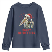 Funny Skeleton Beer Christmas Youth Sweatshirt Daddy Needs A Beer - Wonder Print Shop