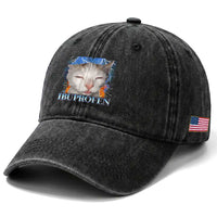 Funny Cat Meme Washed Cotton Baseball Cap Ibuprofen Silly Kitten