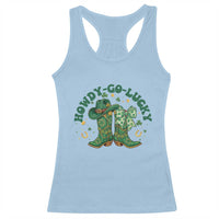 Howdy Go Lucky Racerback Tank Top Green Cowboy Boots St Patrick's Day