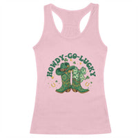 Howdy Go Lucky Racerback Tank Top Green Cowboy Boots St Patrick's Day