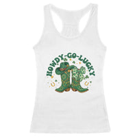Howdy Go Lucky Racerback Tank Top Green Cowboy Boots St Patrick's Day