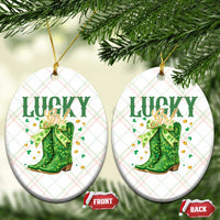 Cowboy St Patrick's Day Ceramic Ornament Lucky Girl Boots