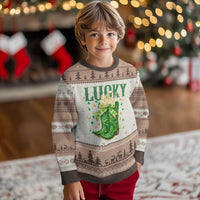 Cowboy St Patrick's Day Ugly Christmas Sweater Lucky Girl Boots