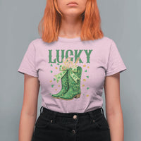 Cowboy St Patrick's Day T Shirt For Women Lucky Girl Boots