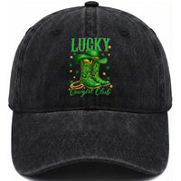 Lucky Cowgirl Club Washed Cotton Baseball Cap Western Irish Cowboy St Patrick Day