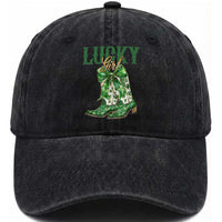 Lucky Cowgirl Washed Cotton Baseball Cap Western Irish Cowboy St Patrick Day