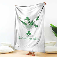 Drink Well With Others Throw Blanket Funny Leprechaun Drinking Green Beer Shamrock