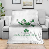 Drink Well With Others Throw Blanket Funny Leprechaun Drinking Green Beer Shamrock