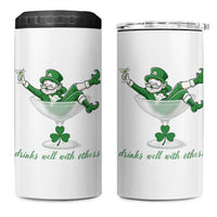 Drink Well With Others 4 in 1 Can Cooler Tumbler Funny Leprechaun Drinking Green Beer Shamrock
