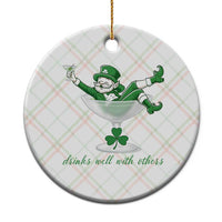 Drink Well With Others Ceramic Ornament Funny Leprechaun Drinking Green Beer Shamrock