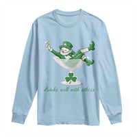 Drink Well With Others Long Sleeve Shirt Funny Leprechaun Drinking Green Beer Shamrock