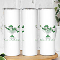 Drink Well With Others Skinny Tumbler Funny Leprechaun Drinking Green Beer Shamrock