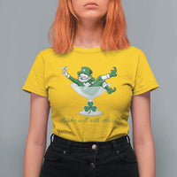 Drink Well With Others T Shirt For Women Funny Leprechaun Drinking Green Beer Shamrock