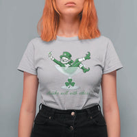 Drink Well With Others T Shirt For Women Funny Leprechaun Drinking Green Beer Shamrock