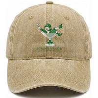 Drink Well With Others Washed Cotton Baseball Cap Funny Leprechaun Drinking Green Beer Shamrock