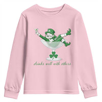 Drink Well With Others Youth Sweatshirt Funny Leprechaun Drinking Green Beer Shamrock